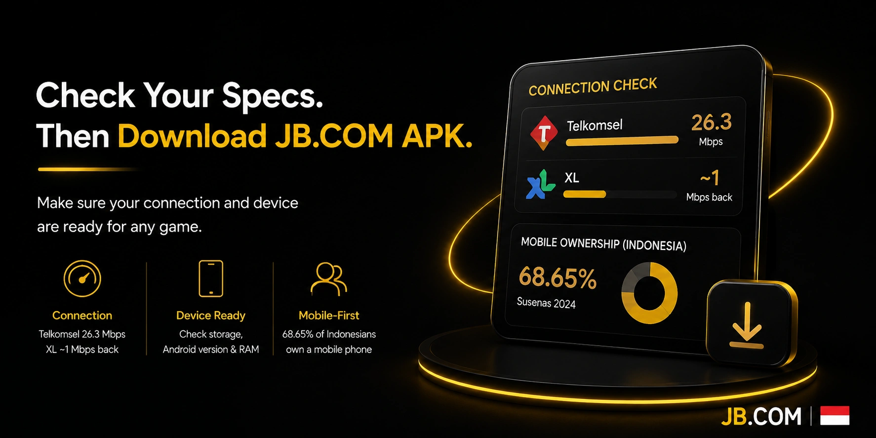JB.com Indonesia APK specs – Telkomsel connection check and mobile ownership data